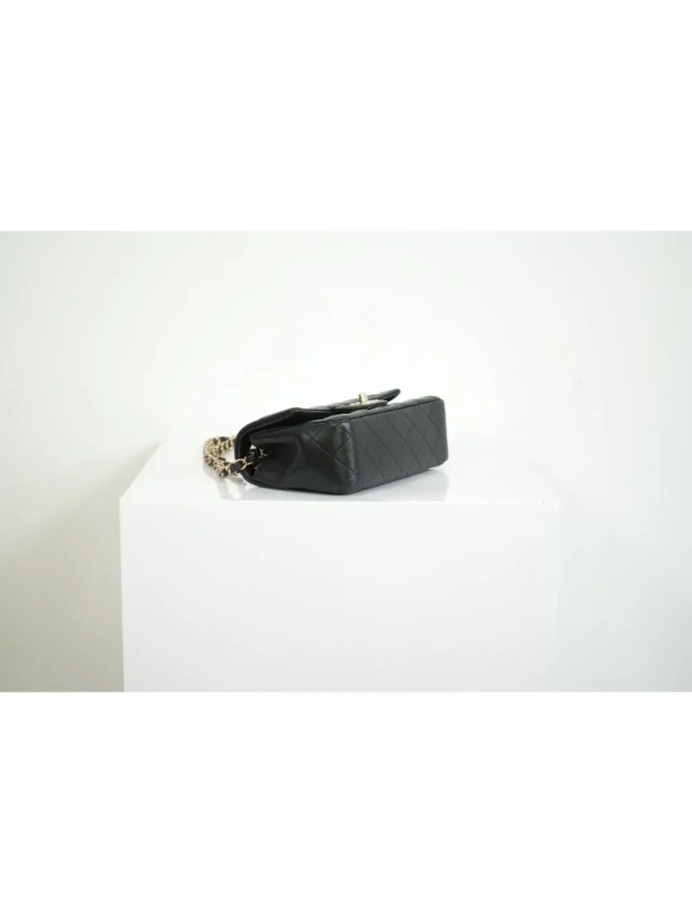Chanel Mini Classic Black Lambskin W/Champagne Gold Flap Bag Full Set